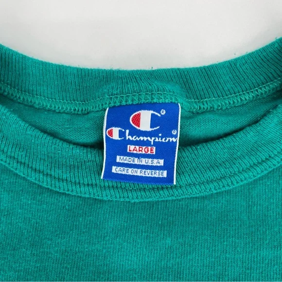 Vintage Champion Shirt Men Large Teal Green Short Sleeve 1980s USA Logo Spellout - Picture 6 of 10